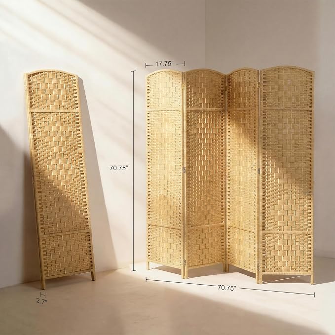 HOMCOM Room Divider, 6 Ft 4 Panel Folding Privacy Screen, Hand-Woven PP Wall - Image 7
