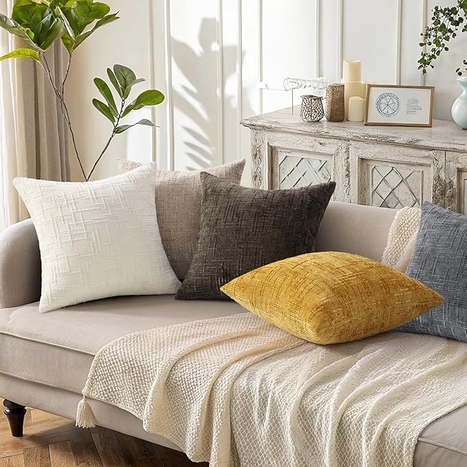 decorUhome Summer Cream White Chenille Throw Pillow Covers 16x16 Set of 2 - Image 6