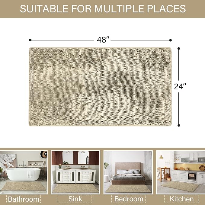LOCHAS Luxury Bathroom Rug Shaggy Bath Mat 24 x 48 Inch, Washable Non Slip Bath - Image 2