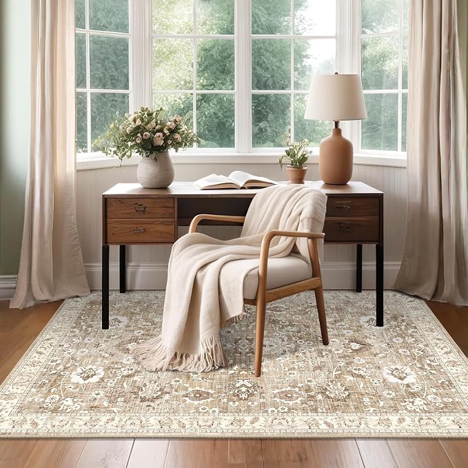 LOKHOM Washable Area Rug, 4x6 Non-Slip Kitchen Area Mat Vintage Living Room Rug - Image 9