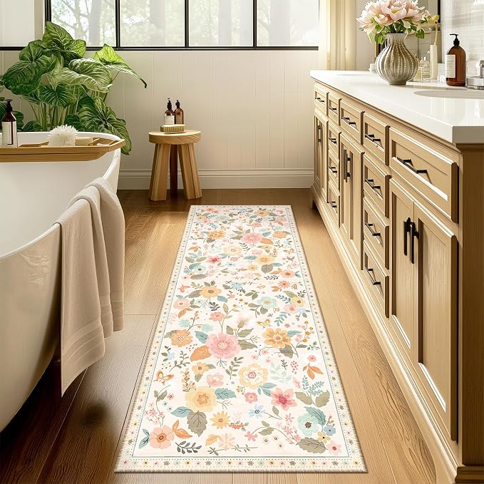RELEANY Floral Nursery 2x6 Area Rugs Washable Print Boho Cute Carpet Non Slip - Image 3