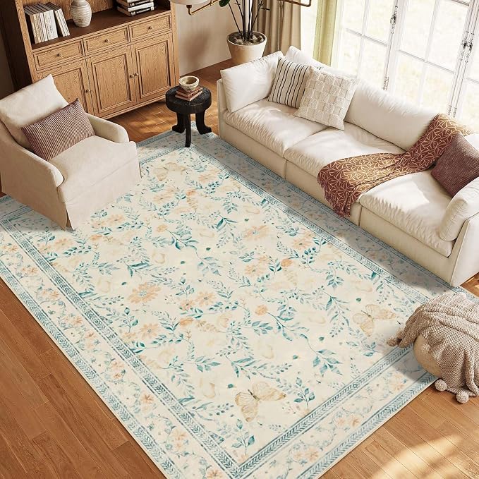 Rugxara Floral Rug for Living Room Bedroom, 5x7 Washable Rug, Large Non Slip - Image 3
