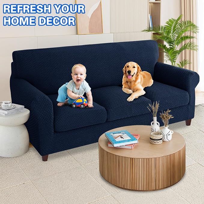 MAXIJIN 4 Piece Couch Covers for 3 Cushion Couch Super Stretch Non Slip Couch - Image 2