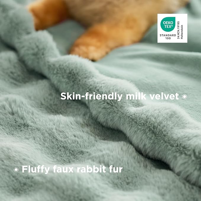 Bedsure GentleSoft Fluffy Fuzzy Sage Green Throw Blanket, Soft Cozy Fleece Faux - Image 3