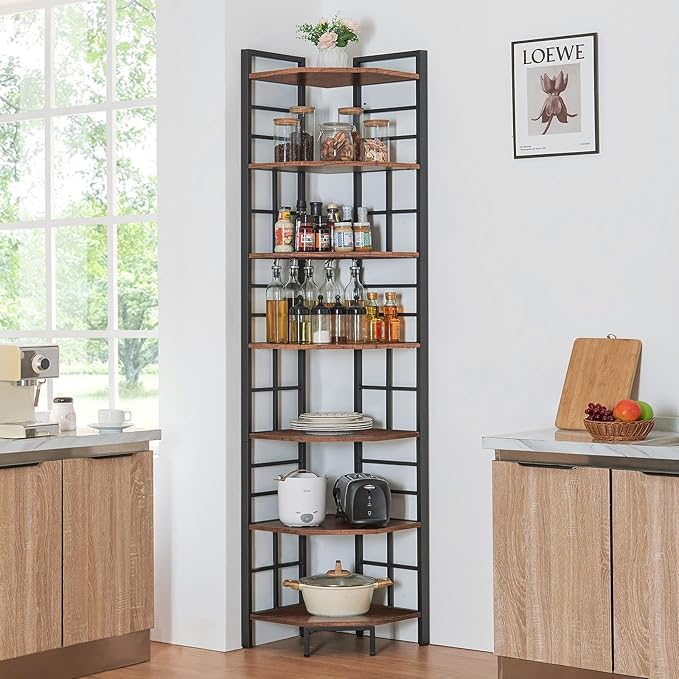 HOMISSUE Corner Shelf, 7 Tier Tall Narrow Bookshelf 82.6", Industrial Corner - Image 4