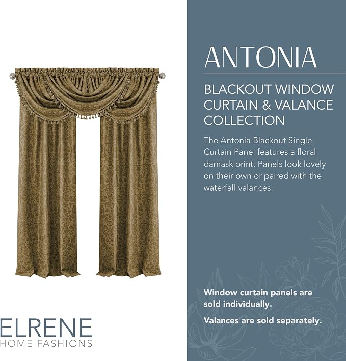 Elrene Home Fashions Antonia Floral Damask Blackout Single Window Curtain Panel - Image 2