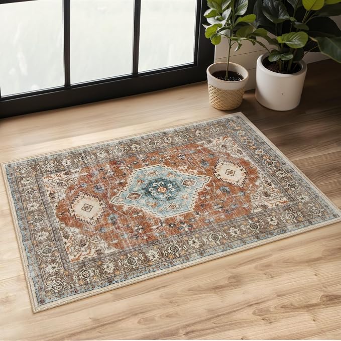 Lahome Oriental Small Rugs for Entryway, 2x3 Rug Non Slip Washable Fall Door by Lahome