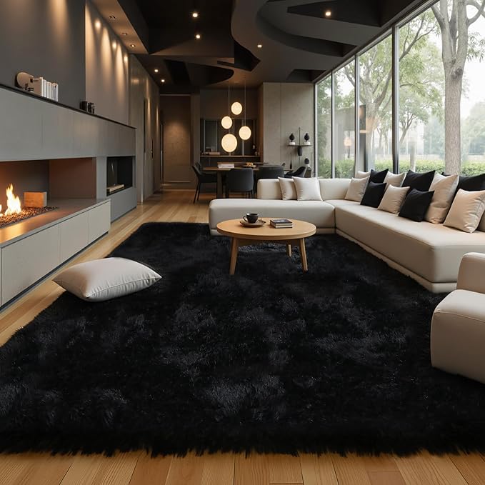 Black Fluffy 8x10 Large Area Rugs - Image 7