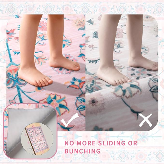 Tangsoo Pink Small Rug for Entryway, 2x3 Washable Entry Rug for Girls Nursery - Image 4