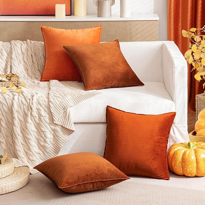 MIULEE Burnt Orange Velvet Throw Pillow Covers 18x18 Soft Decorative Solid - Image 8