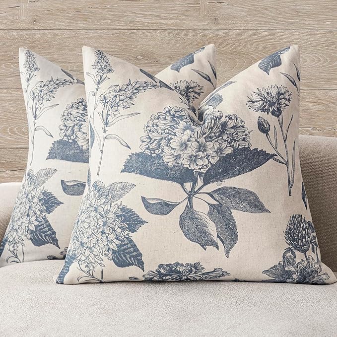 Foindtower Set of 2 Linen Floral Vintage Throw Pillow Covers Neutral Accent by Foindtower