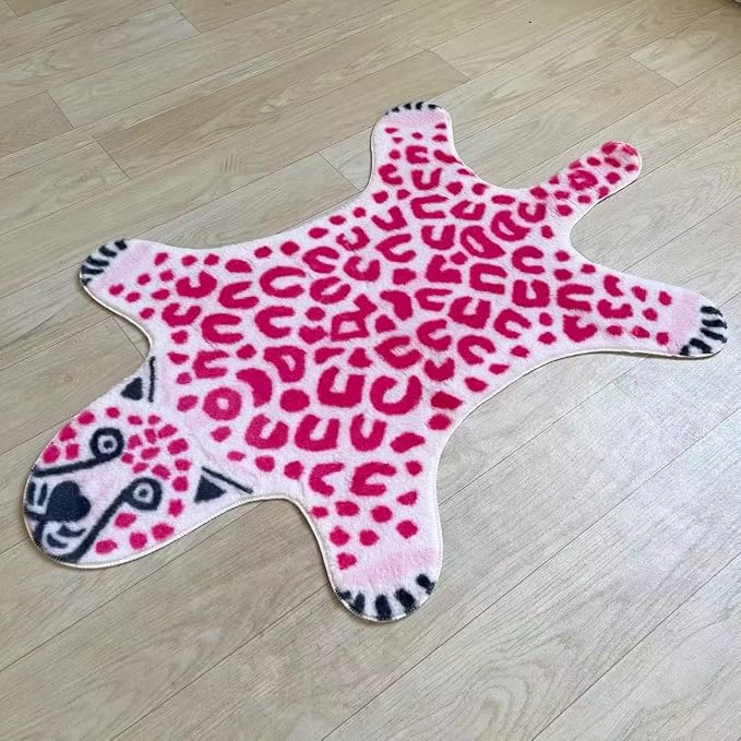 Pink Leopard Print Faux Cowhide Cheetah Fur Skin Carpet Non-Slip Animal Printed - Image 4