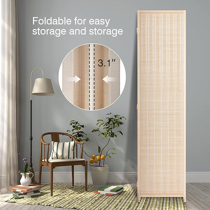 FDW Room Divider Bamboo Room Divider Wall Folding Privacy Wall Divider Wood - Image 5
