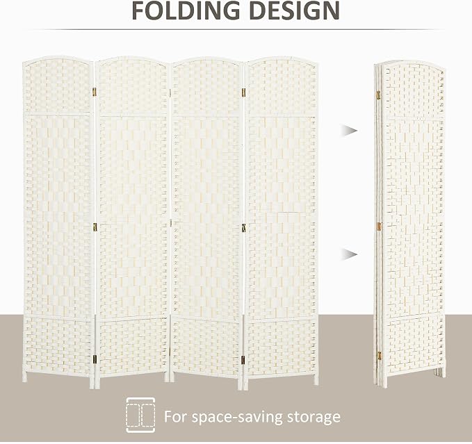 HOMCOM Room Divider, 6 Ft 4 Panel Folding Privacy Screen, Hand-Woven PP Wall - Image 3