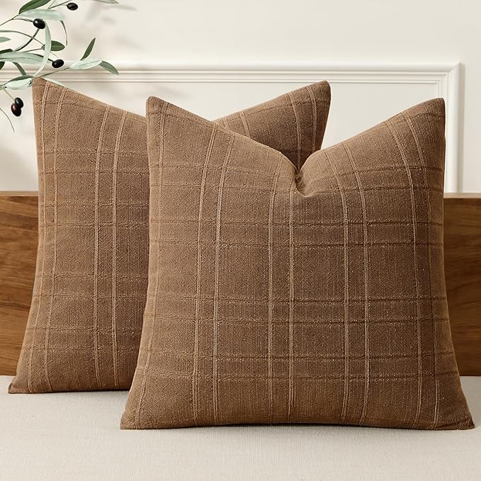 MIULEE Decorative Linen Check Throw Pillow Covers Neutral Farmhouse Vintage by MIULEE