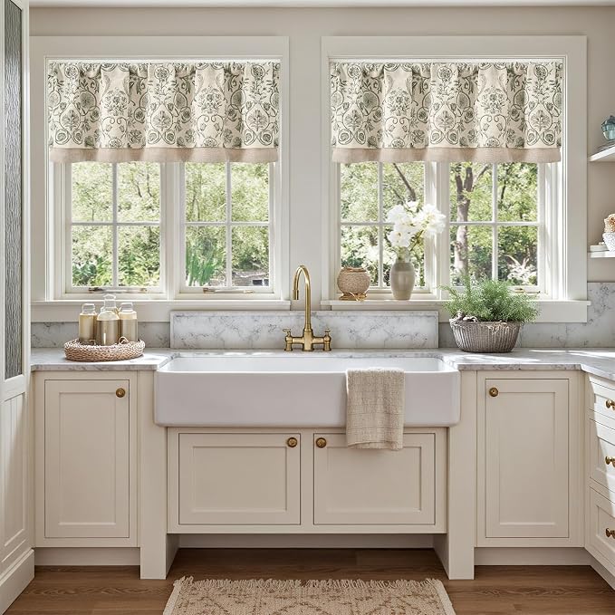 jinchan Linen Valance Kitchen Curtain Pack of 2 Double Layer 16 Inch - Image 3