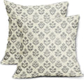 Grey Gray Floral Pillow Covers 18x18 Inch Set of 2, Vintage Flower Block Print by Sivirary