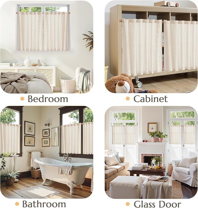 jinchan Small Window Curtains 45 Inch Length Linen Cafe Curtains - Image 9