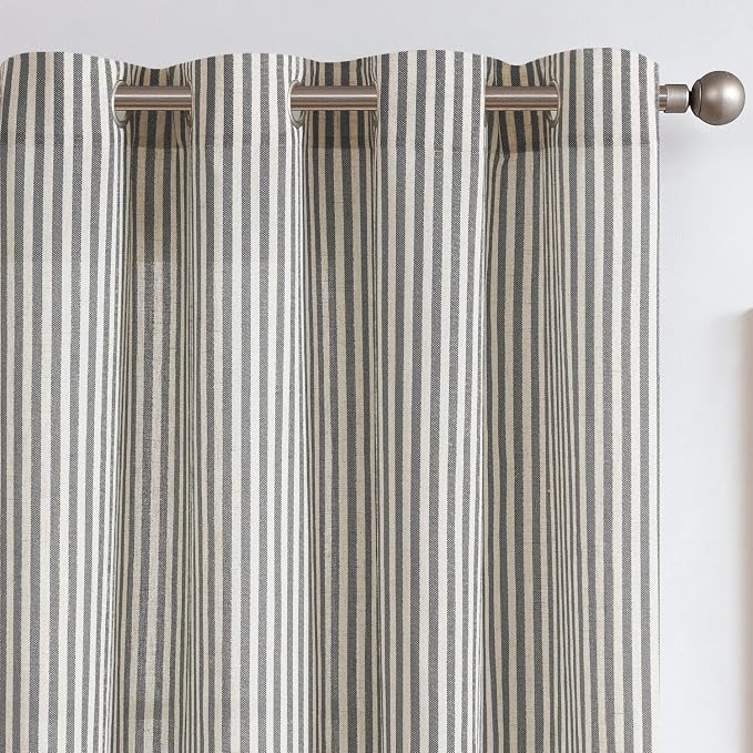jinchan Linen Curtains for Living Room Charcoal Grey on Beige Striped Curtains by JINCHAN