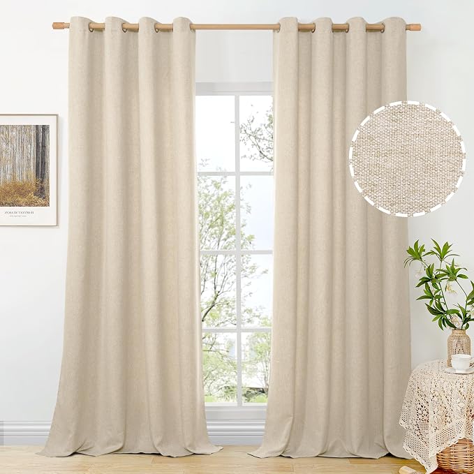 BGment Oatmeal Linen Curtains for Living Room 95 Inch Length 2 Panels Set by BGment