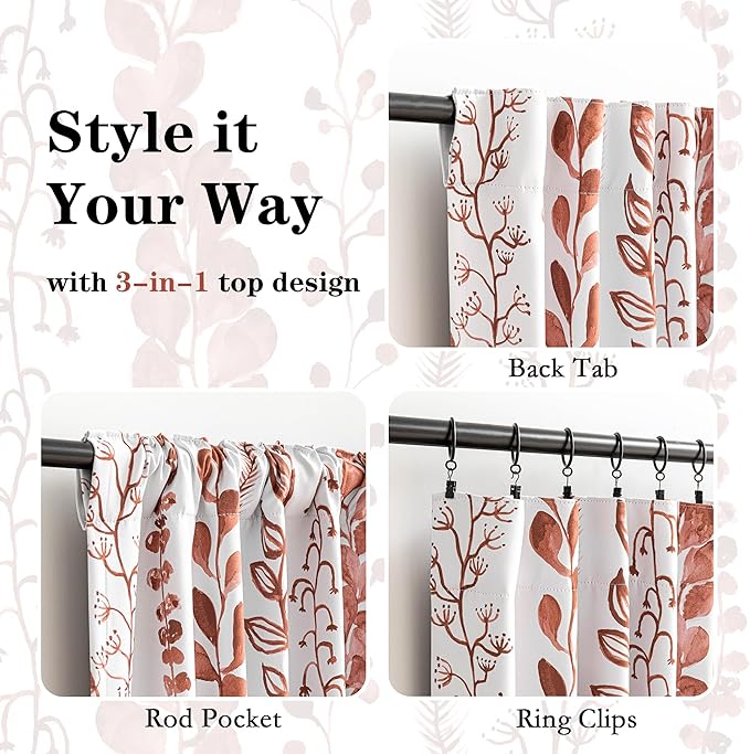 MEETSKY Boho Terracotta Blackout Curtains 72 Inches Long 2 Panels - Image 7