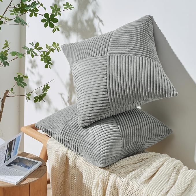 Topfinel Decorative LightGrey Throw Pillow Covers 26x26 Inch Soft Corduroy - Image 4