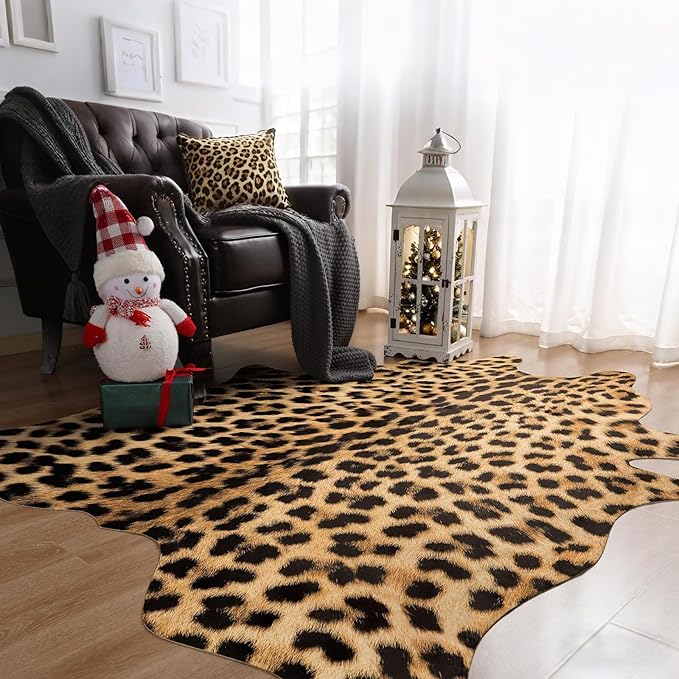 AROGAN Premium Leopard Print Rug 6.2x7 Feet, Machine Washable Faux Fur Cheetah - Image 4