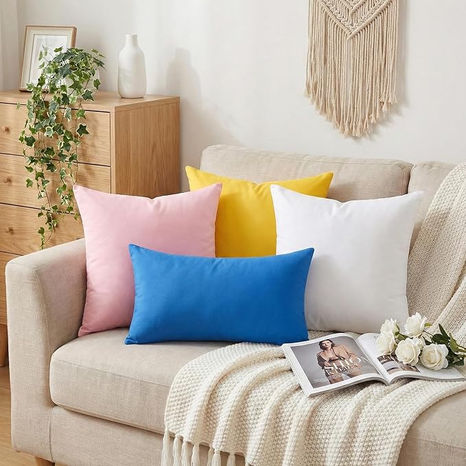 Thmyo 4-Pack 100% Cotton Lumbar Comfortable Solid Decorative Throw Pillow Case - Image 4