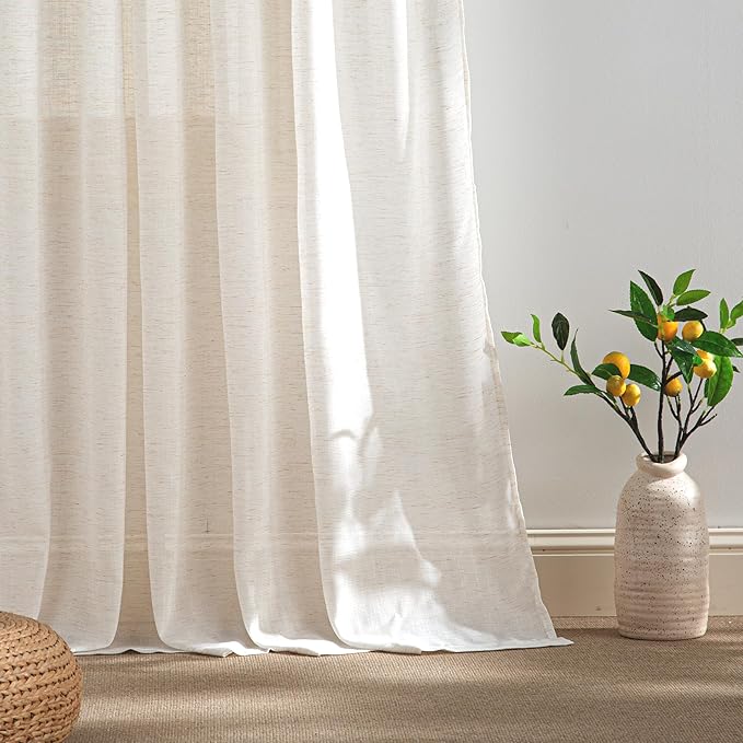 RYB HOME Linen Sheer Curtains Extra Long Window Drapes Light & Airy Translucent - Image 5