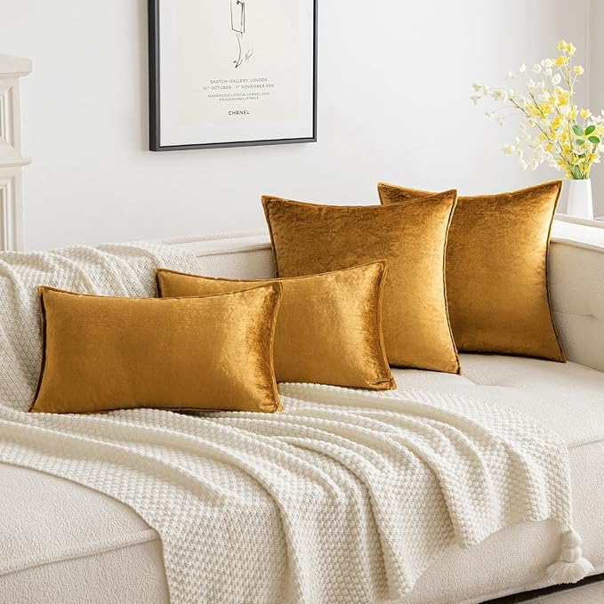 MIULEE Dark Gold Velvet Throw Pillow Covers 24x24 Soft Decorative Solid Square - Image 4