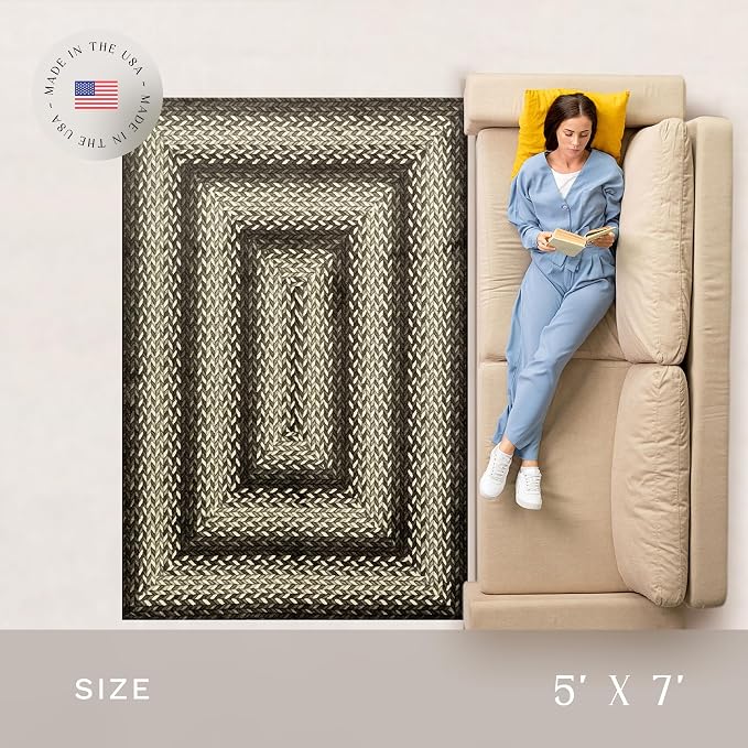 Maples Rugs Marion Bohemian Braided-Style Print Area Rug – Made in USA – Low - Image 3