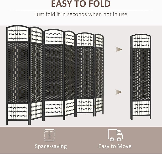 HOMCOM 6 Panel Room Divider, Folding Privacy Screen, 5.6' Room Separator - Image 3