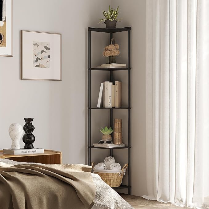 SUNMORY 5 Tier Corner Shelf Stand, Industrial 65" Corner Shelves Display Shelf - Image 6