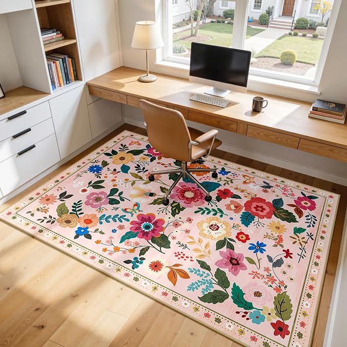 RELEANY Floral Nursery 7x9 Area Rugs Washable Print Boho Cute Carpet Non Slip - Image 9