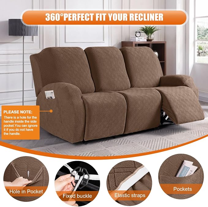 VANSOFY Recliner Cover, 3-Pieces Stretch Reclining Couch Covers - Image 5