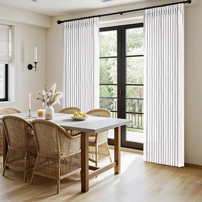 MIULEE Pinch Pleated White Thick Linen Curtains 90 Inches Long 2 Panels - Image 3