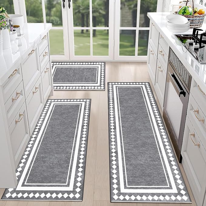 HEBE Farmhouse Kitchen Rugs Sets of 3 Non Slip Washable Boho Kitchen Rugs and by HEBE