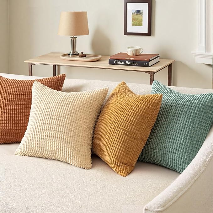 MIULEE Boho Farmhouse Decorative Pillow Covers 24x24 Inch Set of 4 Rustic - Image 3