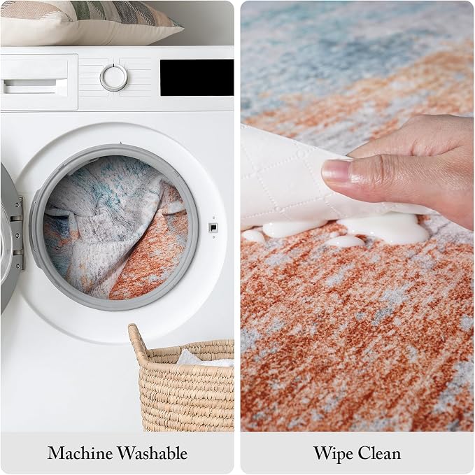 Abstract 10x14 Washable Rug: Modern Non Slip Area Rug Soft Carpet Foldable - Image 6
