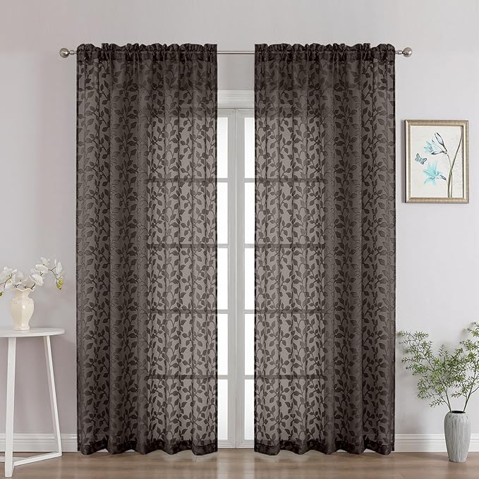 Chyhomenyc Chocolate Sheer Curtains 84 Inch Length 2 Panels Set, Light by Chyhomenyc