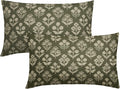 Olive Green Pillow Covers 12x20 Inch Set of 2, Cream Floral Block Print Pattern by Sivirary