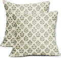 Sage Green Floral Pillow Covers 22x22 Inch Set of 2, Vintage Flower Block Print by Sivirary