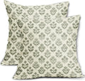 Sage Green Floral Pillow Covers 18x18 Inch Set of 2, Vintage Flower Block Print by Sivirary