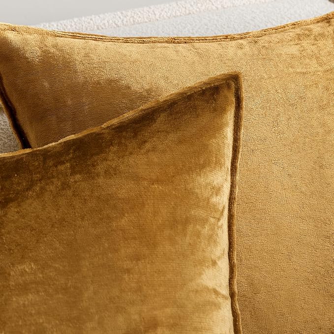 MIULEE Dark Gold Velvet Throw Pillow Covers 18x18 Soft Decorative Solid Square - Image 2