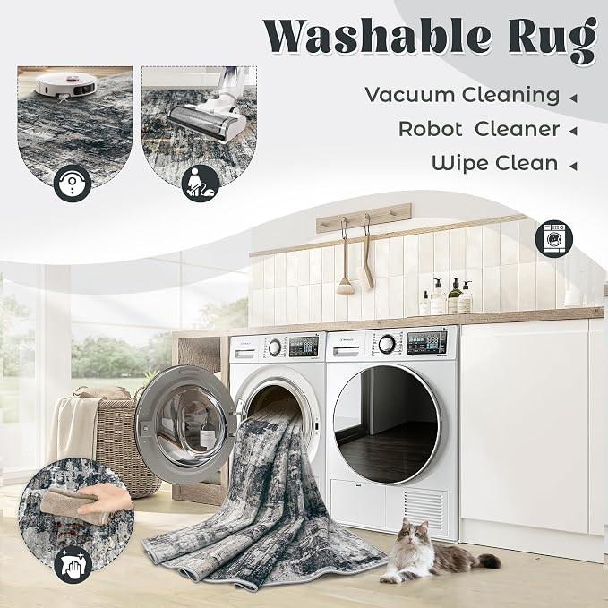 9x12 Area Rug for Living Room, Washable Modern Abstract Large Area Rug Neutral - Image 2