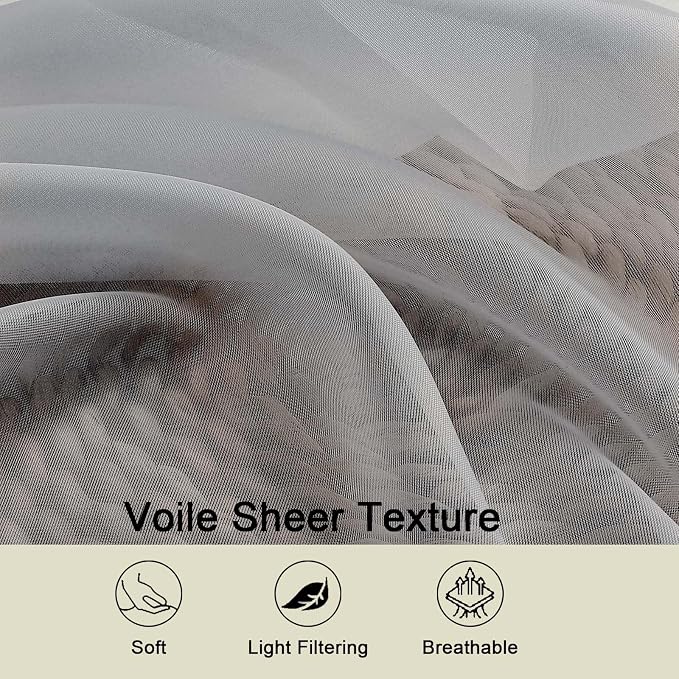Cafe Curtains 36 Inch Length Tier 2 Pieces, Modern Soft Airy Sheer Kitchen - Image 3