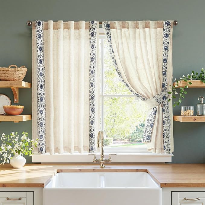 jinchan Small Window Curtains 45 Inch Length Linen Cafe Curtains by JINCHAN