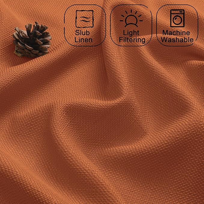 Chyhomenyc 2 Panels Orange Kitchen Curtains 36 Inch Length, Faux Linen Textured - Image 5