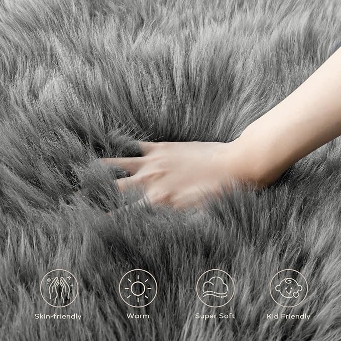 Ashler Faux Fur Rug, Fluffy Shaggy Area Rug Ultra Soft 2 x 3 Feet Sheepskin Fur - Image 7