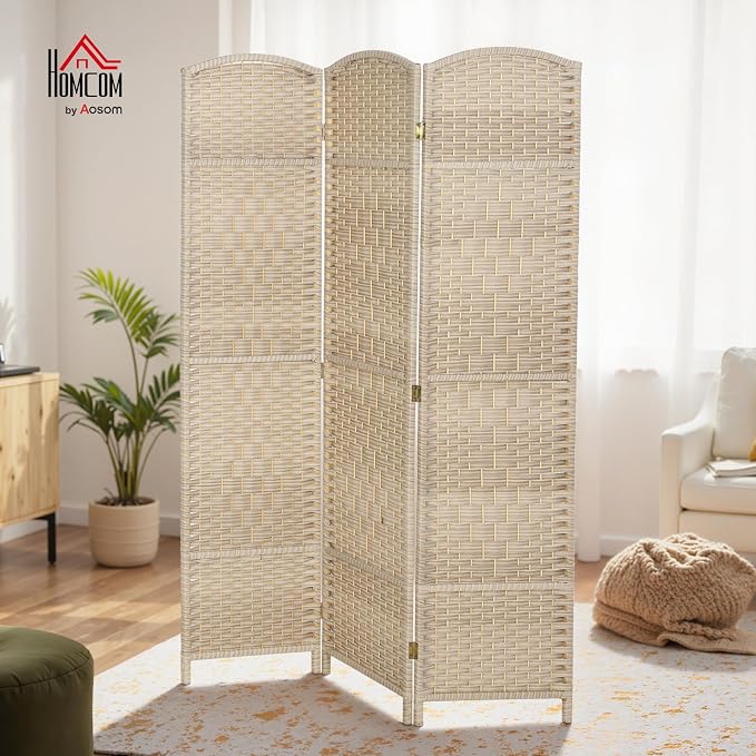 HOMCOM Room Divider, 6 Ft 3 Panel Folding Privacy Screen, Hand-Woven PP Wall - Image 2